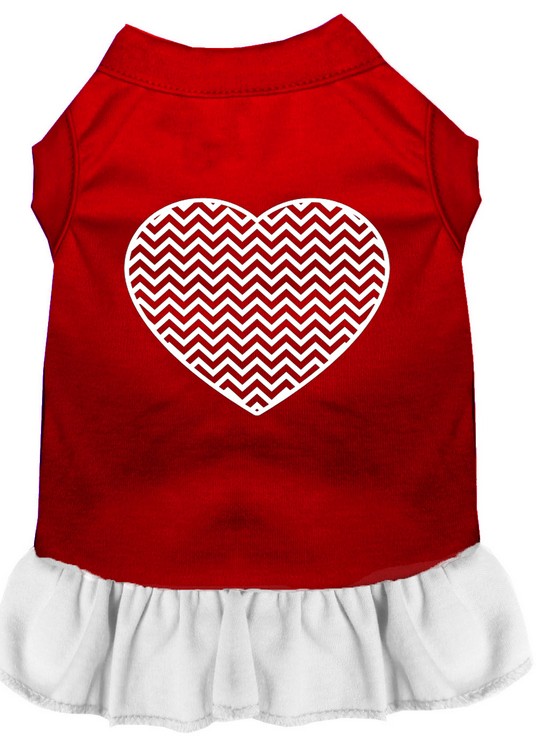 Chevron Heart Screen Print Dress Red with White XS